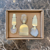 Kit facas de queijo com pedra de Ágata ouro