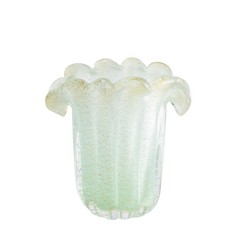 Vaso leque M verde opalina com pó de ouro