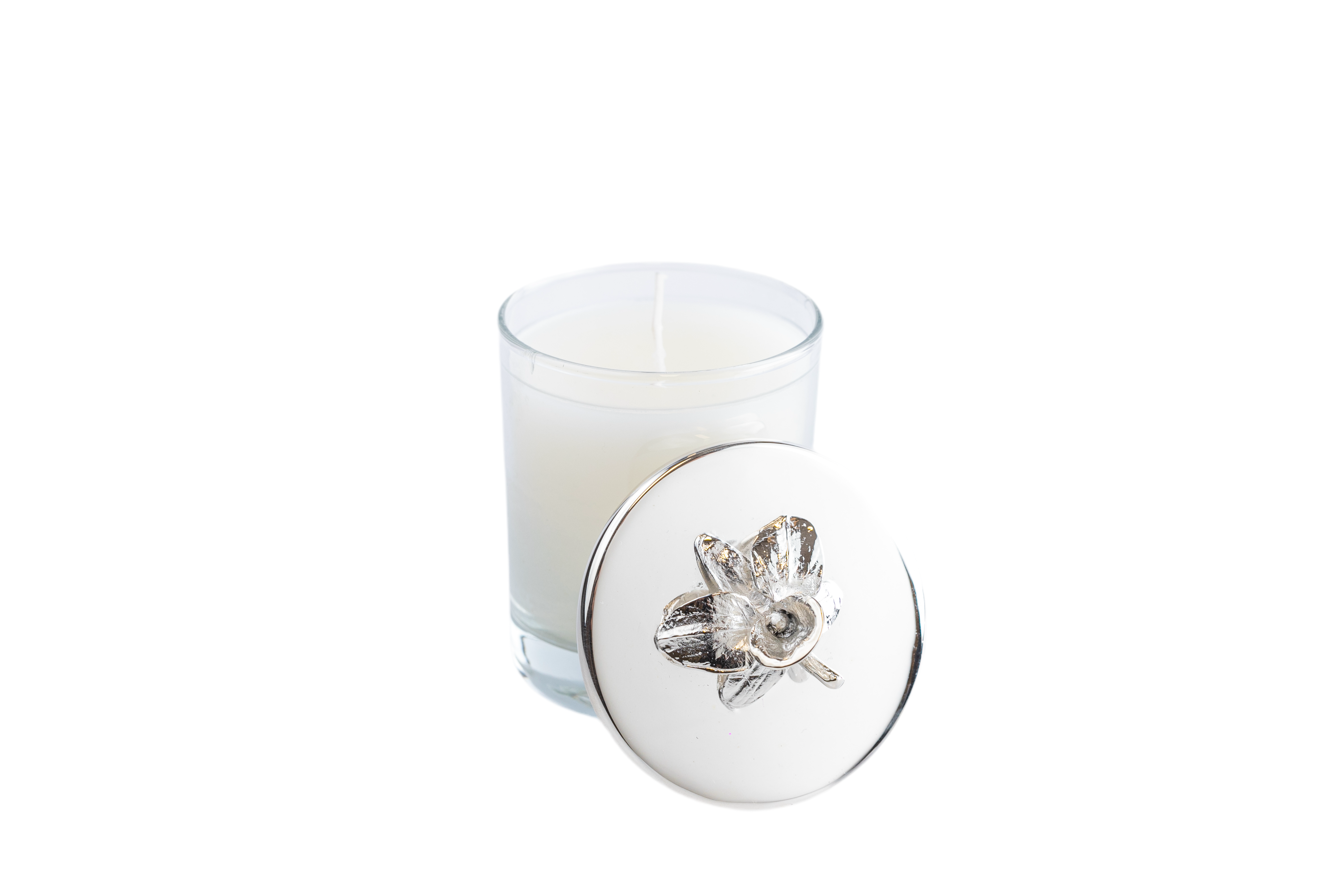 Porta vela com orquídea