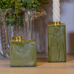 Dupla castiçais metal gold green By Poli