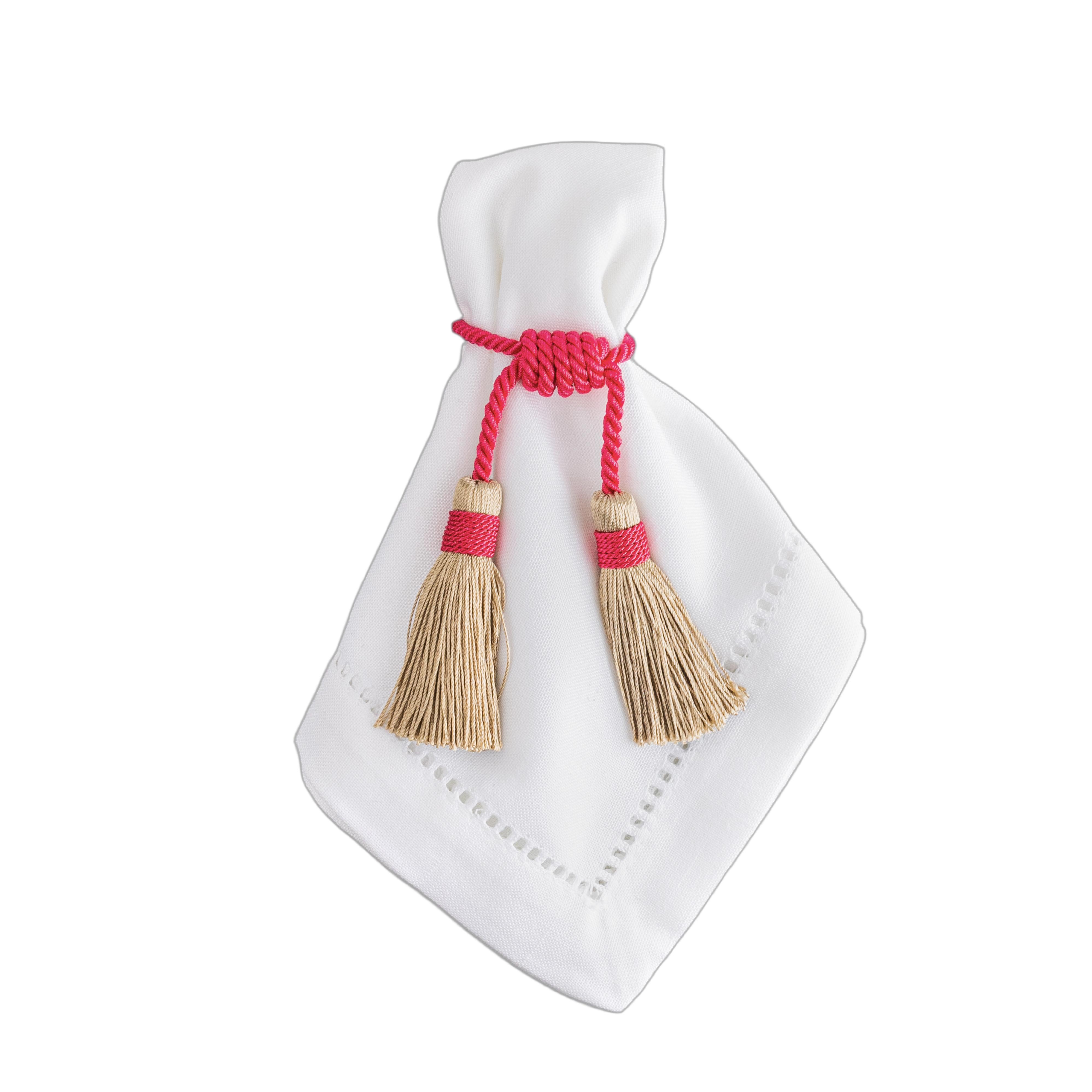 Porta Guardanapo Tassel Rosa com Dourado