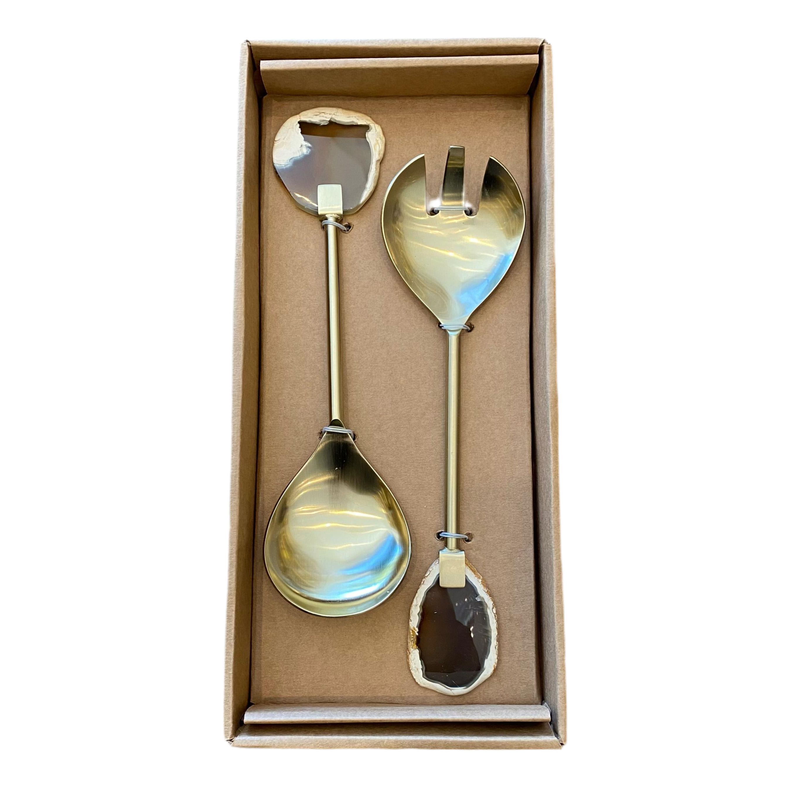 Kit de servir com pedra de Ágata ouro