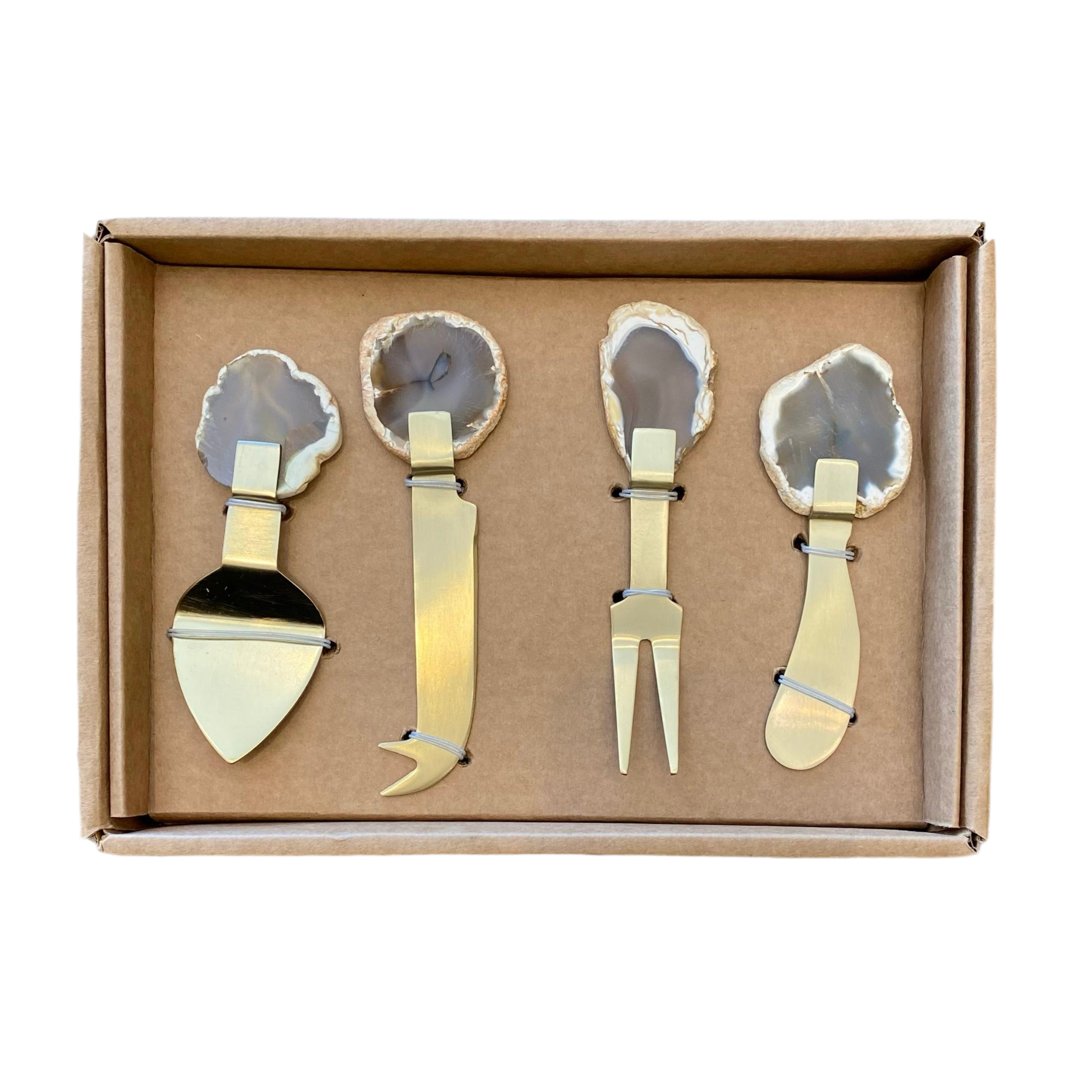 Kit para queijos com pedra de Ágata ouro