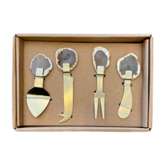 Kit para queijos com pedra de Ágata ouro