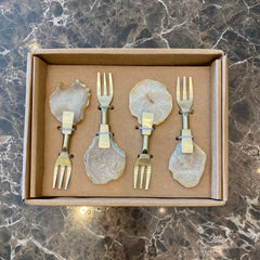 Kit Garfinhos para Petiscos com pedra de Ágata ouro